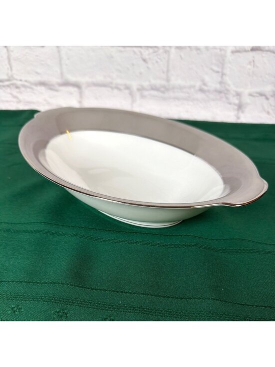 Sango Other - Vintage 50s Sango Platina 11" Oval Serving Bowl Gray Band Platinum Trim Japan